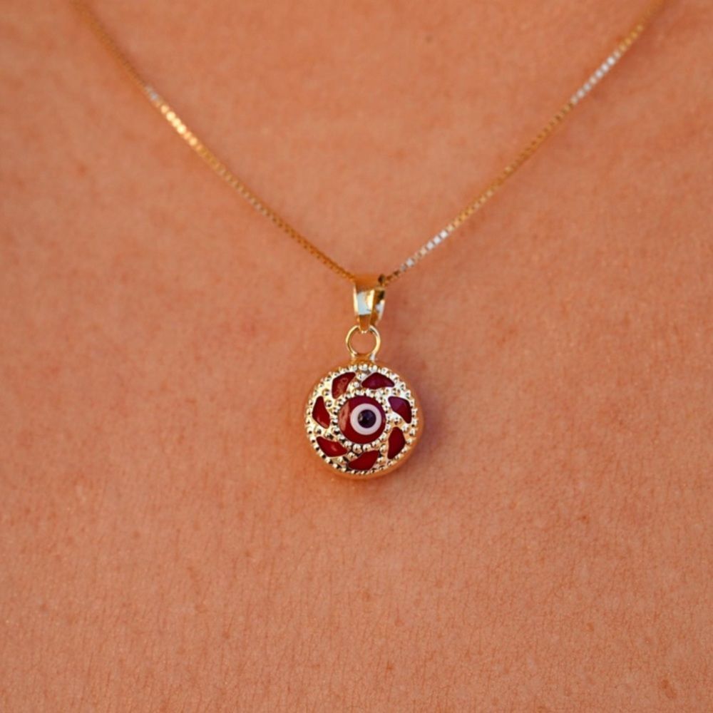 14k Real Yellow Gold Evil Eye Circle Pendant Evil Eye Charm Birthday Gift 190$
